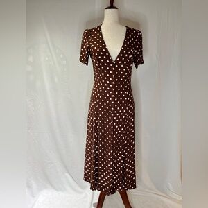 Reformation Brown Polka Dot Midi Dress